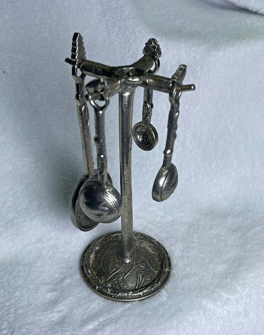 TW Pewter Co Vineyard Measuring Spoon Set Pewter With Stand VINTAGE